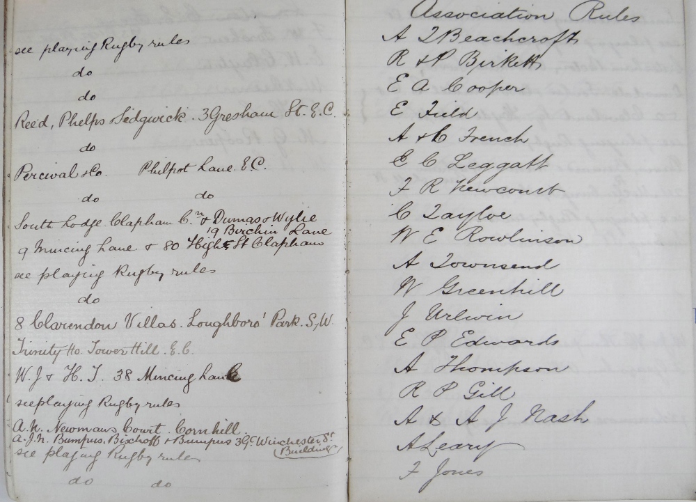 IMPORTANT JOURNAL FROM 1870/71 RELATING TO CLAPHAM ROVERS WITH ENTRIES BY REG BIRKETT (1849-1898) - Image 3 of 6