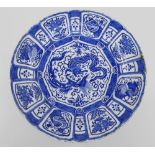 LARGE DUTCH DELFT 'KRAAK' STYLE BLUE & WHITE CHARGER, c. 1700, painted in the Chinese style with two