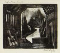 PAUL NASH (1889-1946) rare wood engraving - The Hall of the Gibichungs, illustration for Wagner's