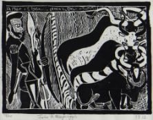JOHN NDEVASIA MUAFANGEJO (Namibian, 1943-1987) limited edition (73/100) linocut - A Man is Looking