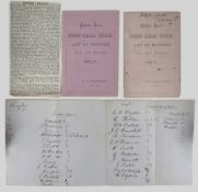 TWO CLAPHAM ROVERS FIXTURE CARDS FOR 1870-1871 owned by Reg Birkett, together with a page of note