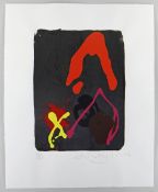 JOHN HOYLAND (1930-2001) limited edition (69/75) screenprint with woodblock printed in colours on
