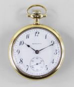 HAMILTON 14K KEYLESS WIND OPEN FACED POCKET WATCH, c. 1916, cal./grade 914, ser. no. 177****,