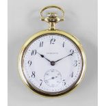 HAMILTON 14K KEYLESS WIND OPEN FACED POCKET WATCH, c. 1916, cal./grade 914, ser. no. 177****,