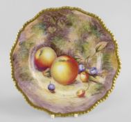 ROYAL WORCESTER PORCELAIN CABINET PLATE, painted with apples and cherries by Ricky Lewis with shaped