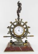 A LATE 19TH CENTURY NOVELTY DESK COMPENDIUM TIMEPIECE, the aneroid barometer dial bears the R.D.E