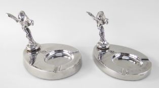 NEAR PAIR ROLLS-ROYCE SPIRIT OF ECSTASY SHOWROOM ASHTRAYS, chromed metal with RR insignia,