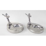 NEAR PAIR ROLLS-ROYCE SPIRIT OF ECSTASY SHOWROOM ASHTRAYS, chromed metal with RR insignia,