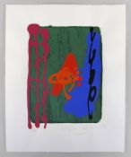 JOHN HOYLAND (1930-2001) limited edition (69/75) screenprint with woodblock printed in colours on