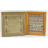 TWO 19TH CENTURY SAMPLERS, one George III by Emma VIncent Sprud Churchill, 1814 in needlework with