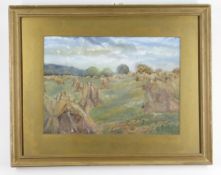 ALFRED OLIVER (1868-1943) watercolour - stooks of corn, signed, 24 x 34cms, framed and glazed