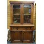 LATE VICTORIAN WALNUT SECRETAIRE BOOKCASE, plain frieze and shaped doors, fitted interior,