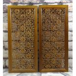 PAIR CHINESE ELM RETICULATED PANELS, decorated with stylised dragon roundels, metal hanging