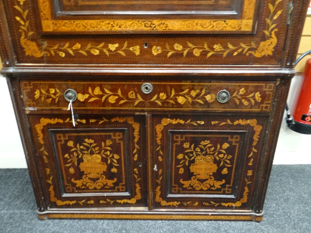 GOOD 19TH CENTURY DUTCH MARQUETRY WARDROBE stepped cornice above a single door with swivel mirror, - Image 13 of 22