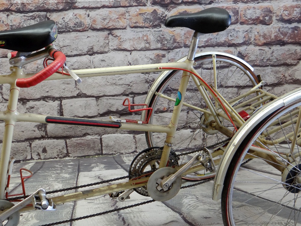 GEORGE LONGSTAFF TANDEM TRICYCLE, cream 21" and 19" frame with Shimano 3x6 speed gears, double front - Image 3 of 5