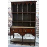 18TH CENTURY OAK DRESSER, boarded delft rack above potboard base, fitted two frieze drawers, 135 x