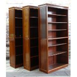 SET OF THREE CHINESE HARDWOOD TALL BOOKCASES, removable shelves, 101 x 37 x 198cms (3)