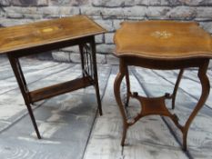 TWO EDWARDIAN ROSEWOOD MARQUETRY OCCASIONAL TABLES, 64 x 47cms wide respectively (2)