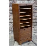 MID-CENTURY ELM TAMBOUR FRONT STATIONERY CABINET, fitted with 9 open faced drawers, key lock, 46.5 x