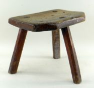 19TH CENTURY ELM 'COPPY' OR MILKING STOOL, seat with chamfered corners, 34cms wide Condition Report: