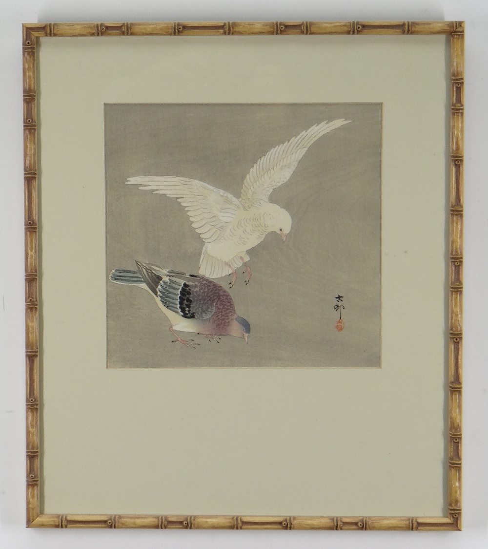 VARIOUS UKIYO-E ARTISTS five woodblock prints - OHARA KOSON pigeons, NAGAMACHI CHIKUSEKI grapevine - Bild 7 aus 11