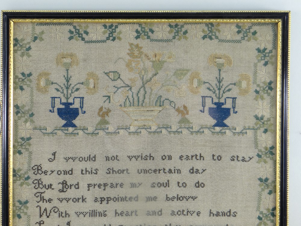 WILLIAM IV NEEDLEWORK SAMPLER, by Mary Ashworth 1834, decorated with flowering urns and squirrels - Image 3 of 8