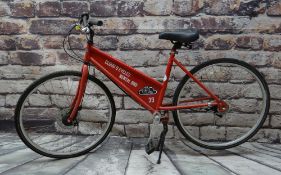 CLOUD NINE CYCLE RENTAL BICYCLE NO. 39, red shaft-drive 18" frame with Shimano 3-speed handle grip