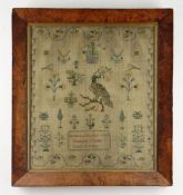 EARLY VICTORIAN NEEDLEWORK SAMPLER, by Sarah Ann Hughes, aged 10, 1848, decorated with flowering