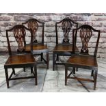 SET FOUR COUNTRY GEORGIAN DINING CHAIRS, pierced balloon splats and solid seats, tapering square