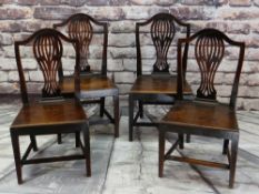 SET FOUR COUNTRY GEORGIAN DINING CHAIRS, pierced balloon splats and solid seats, tapering square