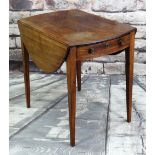 GEORGE III MAHOGANY PEMBROKE TABLE, moulded oval drop flap top, end drawer, tapering square legs, 76