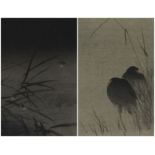 TSUKIOKA KOGYO (1869-1927) ukiyo-e woodblock prints - Fireflies, Coot, 22.5 x 24cms (2)