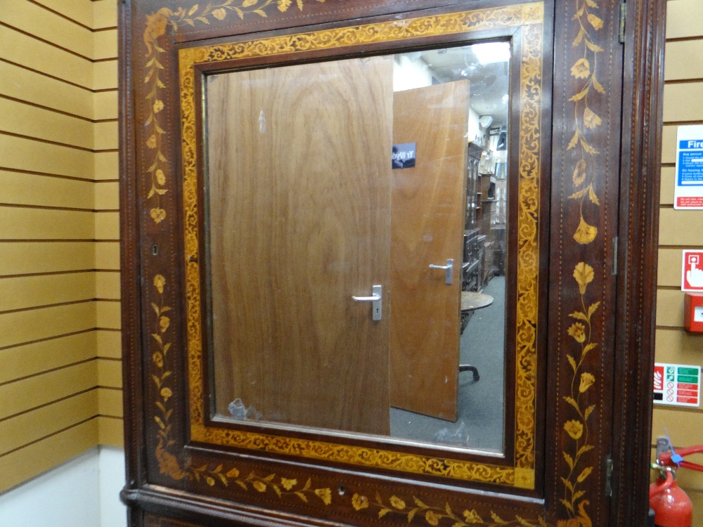 GOOD 19TH CENTURY DUTCH MARQUETRY WARDROBE stepped cornice above a single door with swivel mirror, - Image 22 of 22
