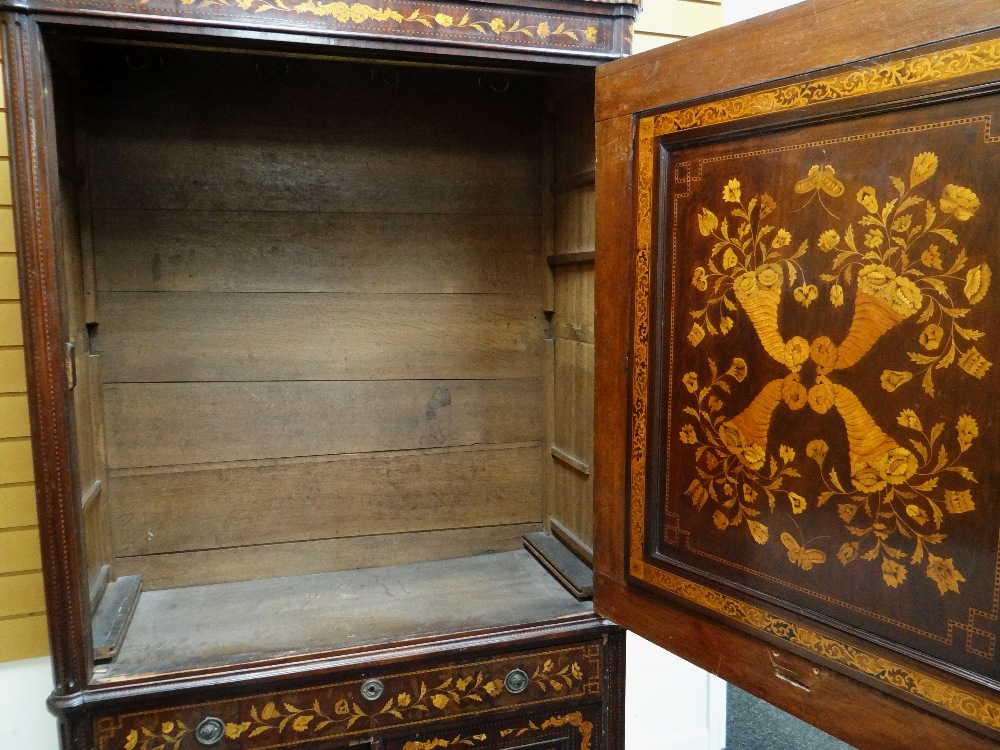 GOOD 19TH CENTURY DUTCH MARQUETRY WARDROBE stepped cornice above a single door with swivel mirror, - Image 4 of 22