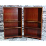 PAIR OF CHINESE HARDWOOD SMALL BOOKCASES, adjustable shelves, bracket feet, 76 x 27 x 132cms (2)