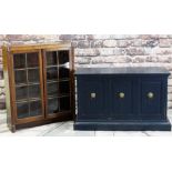 EARLY 20TH CENTURY OAK BOOKCASE & PAINTED CABINET, bookcase with glazed doors and reeded uprights,