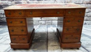 19TH CENTURY MAHOGANY PEDESTAL DESK, moulded and leather-inset top, fitted three drawers to each