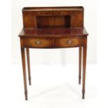 GEORGE III-STYLE MAHOGANY BONHEUR DU JOUR, stationary cupboards, and frieze drawers, inset tooled