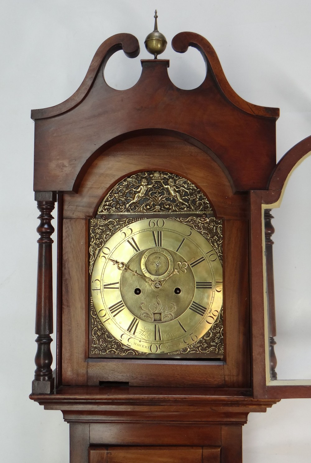 ANTIQUE MAHOGANY 8-DAY LONGCASE CLOCK, dial signed Thos Williams Haverfordwest, 11-inch brass
