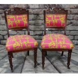 PAIR OF VICTORIAN WALNUT DINING CHAIRS, upholstered in contemporary Versace-style cloth (2)