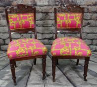 PAIR OF VICTORIAN WALNUT DINING CHAIRS, upholstered in contemporary Versace-style cloth (2)