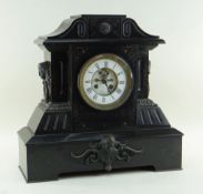 LARGE LATE 19TH CENTURY BLACK SLATE & BRONZE MOUNTED MANTEL CLOCK, architectural case with applied