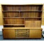 MID-CENTURY BERNHARD PEDERSEN-STYLE DANISH ROSEWOOD 2-PART SIDEBOARD, the upper section with sliding