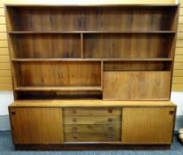 MID-CENTURY BERNHARD PEDERSEN-STYLE DANISH ROSEWOOD 2-PART SIDEBOARD, the upper section with sliding