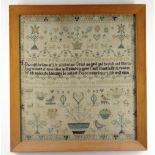 GEORGE III NEEDLEWORK SAMPLER, by Maria Neep, aged 10, 1818, decorated with stylised flowers,