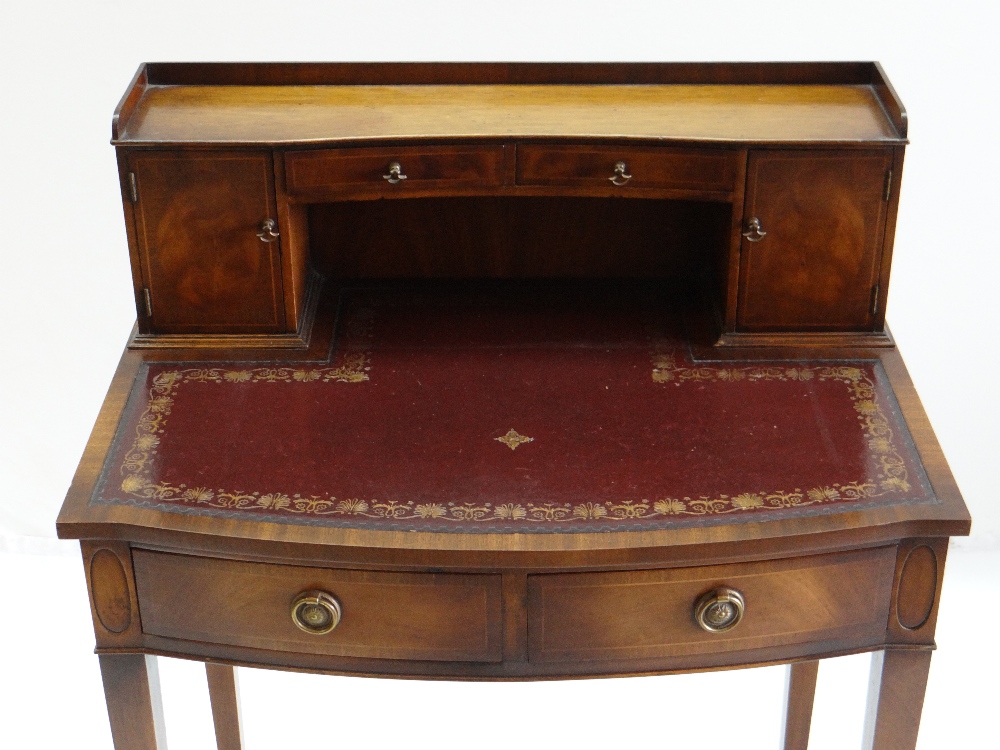 GEORGE III-STYLE MAHOGANY BONHEUR DU JOUR, stationary cupboards, and frieze drawers, inset tooled - Image 2 of 3