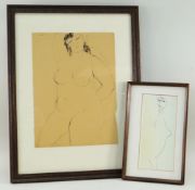 OTA JANECEK (Czech, 1919-1996) ink - study of a female nude, signed, label verso, label verso for