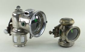 TWO VINTAGE LUCAS ACETYLENE BICYCLE LAMPS, comprising a 'Calcia Major', 18cm high and a 'Captian',