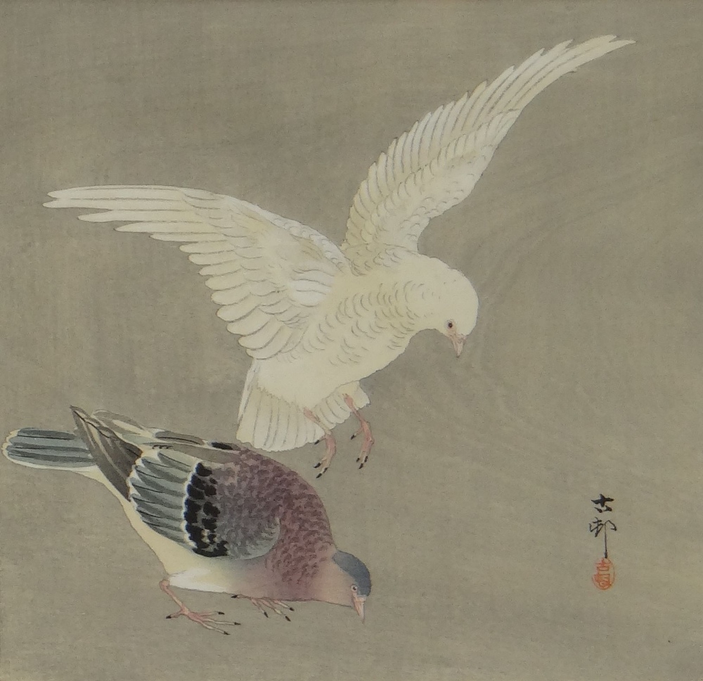 VARIOUS UKIYO-E ARTISTS five woodblock prints - OHARA KOSON pigeons, NAGAMACHI CHIKUSEKI grapevine - Bild 6 aus 11