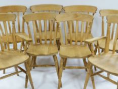 SET OF EIGHT MODERN BEECH KITCHEN CHAIRS, including two arm chairs (8)